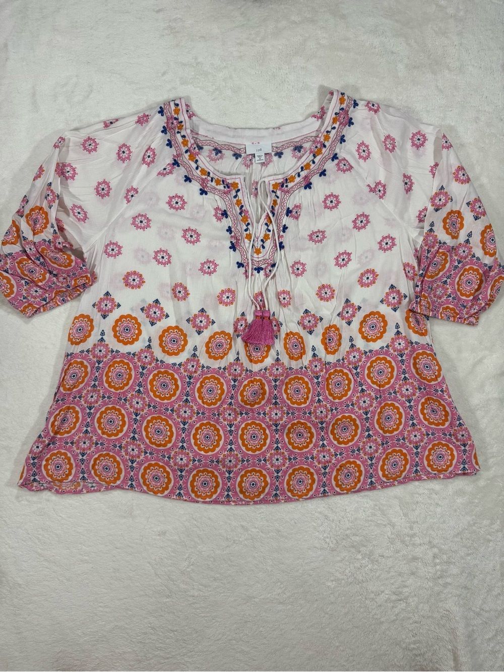 J.Jill Embroidered Floral Border Print Boho Blouse โ 1X